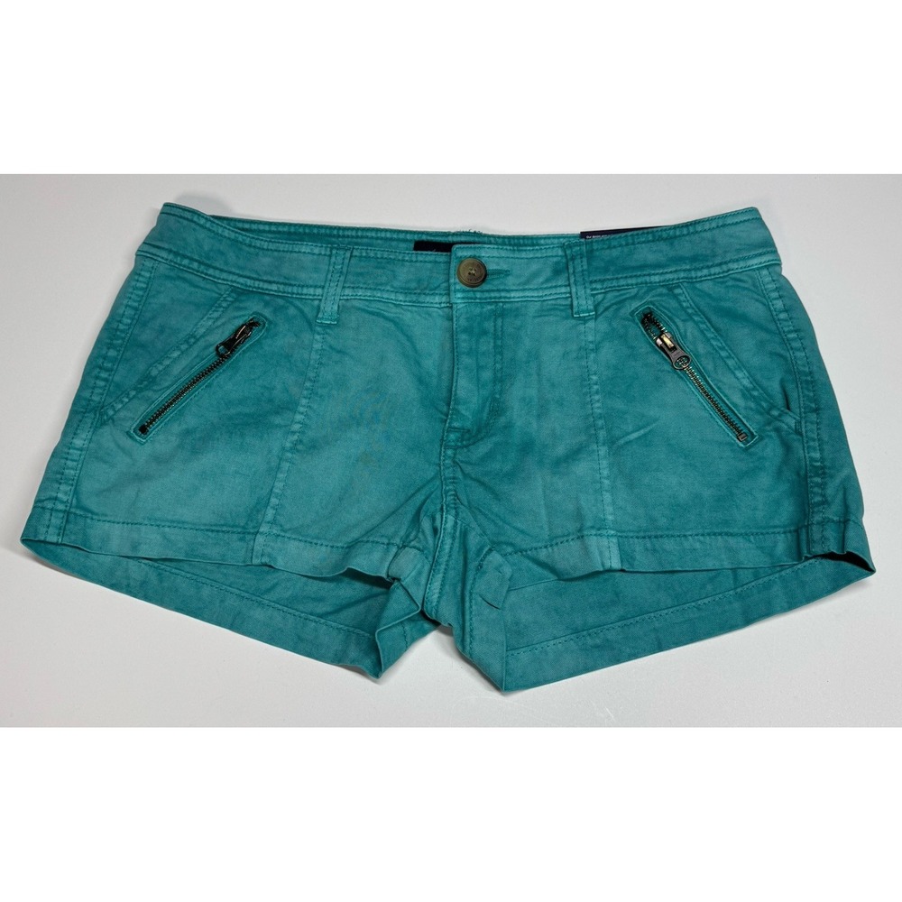 American Eagle Outfitters Shortie Shorts Teal Green Acid Wash Zipper Detail 8